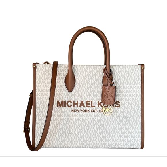 NEW Michael Kors Mirella Medium Tote Monogram Brown - Picture 1 of 4